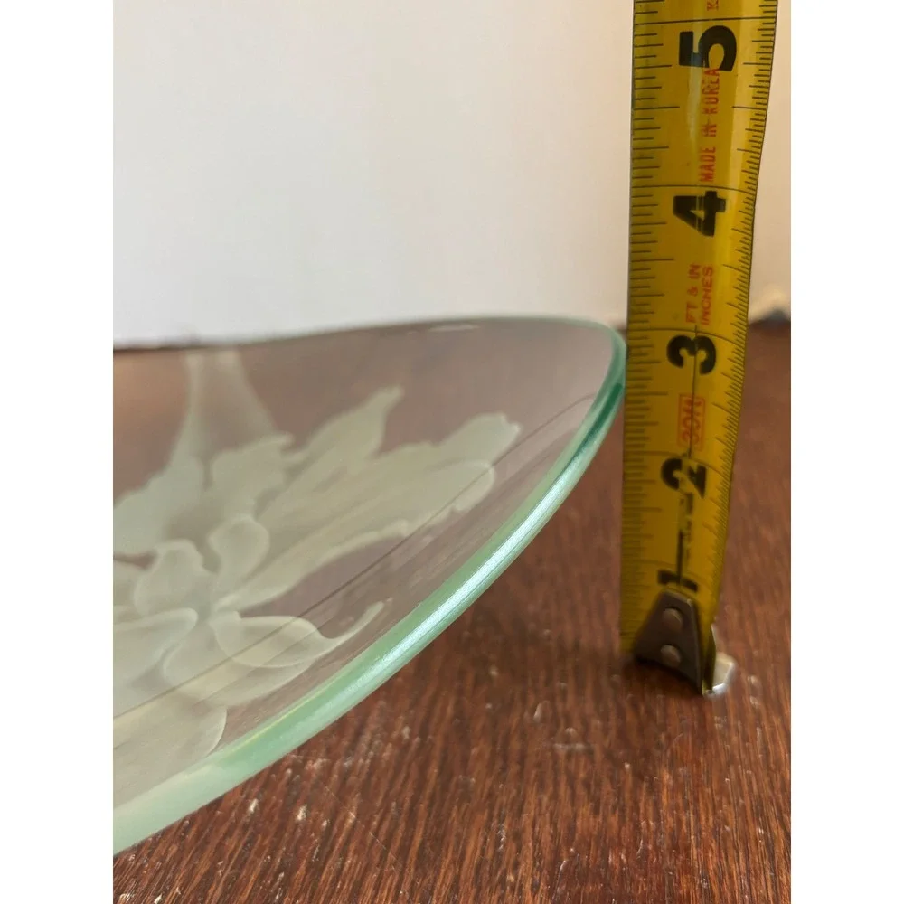 Dorothy Thorpe Irises Sand Carved Glass Oval Platter Etched Floral Serving Tray